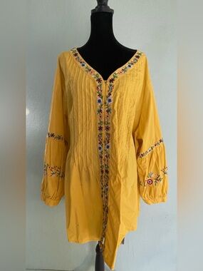 eshakti Yellow Embroidered Peasant Tunic